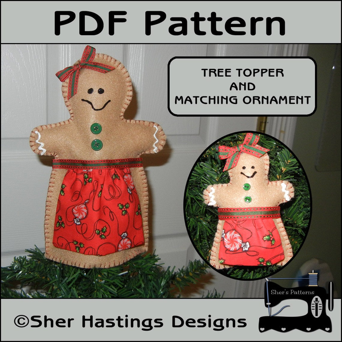 PDF Pattern for Gingerbread Tree Topper & Ornament, Christmas Ornament ...