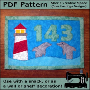 PDF Pattern for 143 Mug Rug, I Love You Mug Rug Pattern, Lighthouse Mini Quilt Pattern - Sewing Pattern, Tutorial, DIY