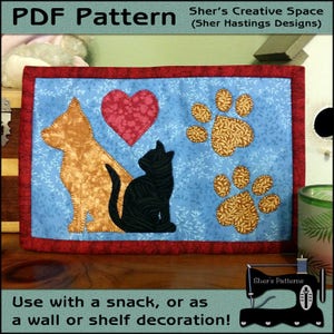 PDF Pattern for Cat and Dog Silhouette Mug Rug, Dog Mug Rug Pattern, Cat Mini Quilt Pattern, Cat Mug Rug Sewing Pattern, Tutorial, DIY