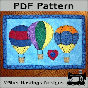 PDF Pattern for Hot Air Balloon Mug Rug, Summer Mug Rug, Hot Air Balloon Mini Quilt Pattern, Hot Air Balloon Applique Sewing Pattern, DIY
