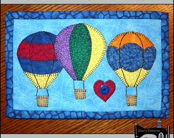 PDF Pattern for Hot Air Balloon Mug Rug, Summer Mug Rug, Hot Air Balloon Mini Quilt Pattern, Hot Air Balloon Applique Sewing Pattern, DIY