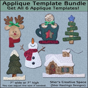 Christmas Applique Template Bundle Vol 2 Snowman Applique Template Reindeer Applique Template Sewing Pattern, PDF Pattern, DIY image 1