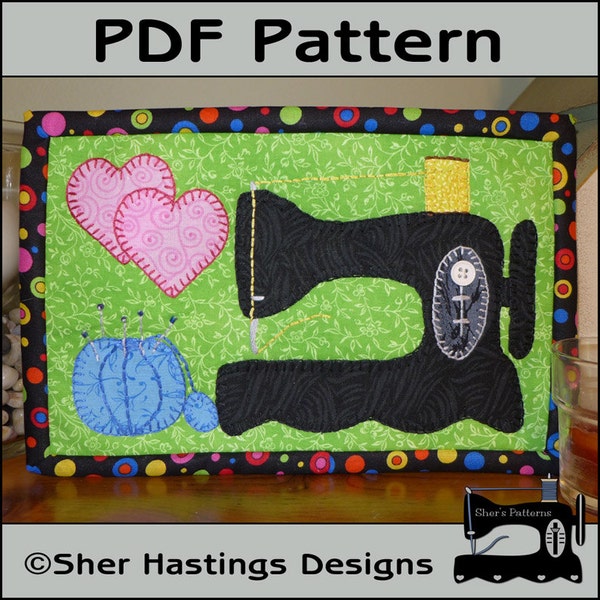 PDF Pattern for Antique Sewing Machine Mug Rug, Sewing Machine Mini Quilt Pattern, Sewing Machine Applique Pattern, Sewing Pattern, DIY