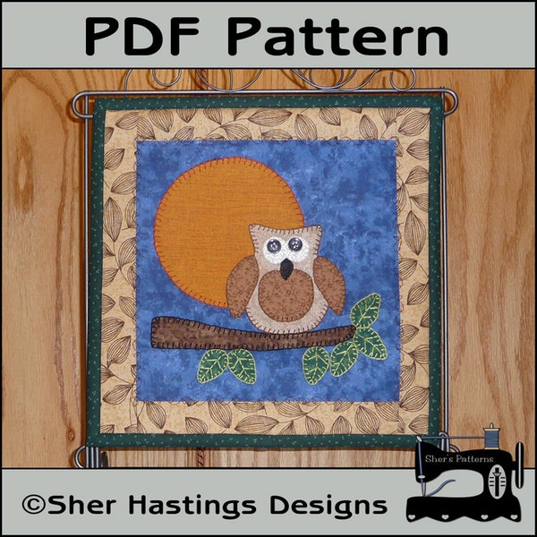 PDF Pattern for Harvest Owl Mini Quilt, Owl Applique Template, Owl Wall Hanging Pattern, Owl Applique Sewing Pattern, Tutorial, DIY