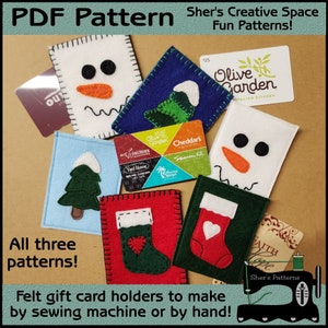 Patrón PDF para portatarjetas de regalo de fieltro, portatarjetas de regalo de Navidad, billetera de fieltro, apliques navideños - Patrón de costura, tutorial, bricolaje