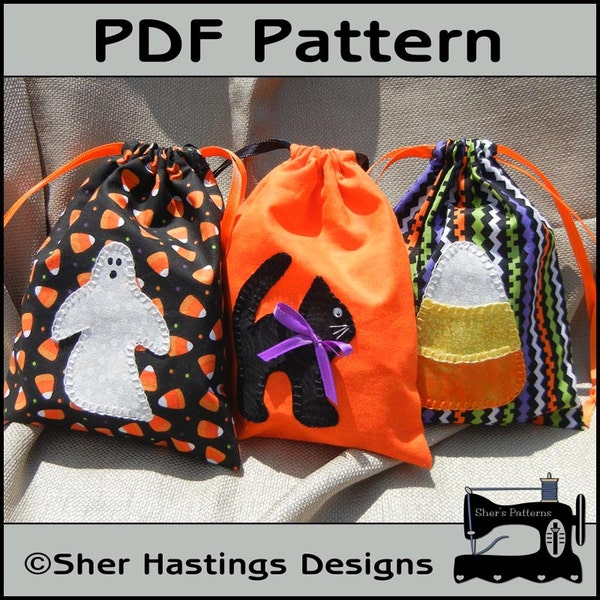 PDF Pattern for Halloween Treat Bag, Halloween Favor Bag, Halloween Gift Bag, Halloween Bag Pattern, Halloween Sewing Pattern, Tutorial, DIY