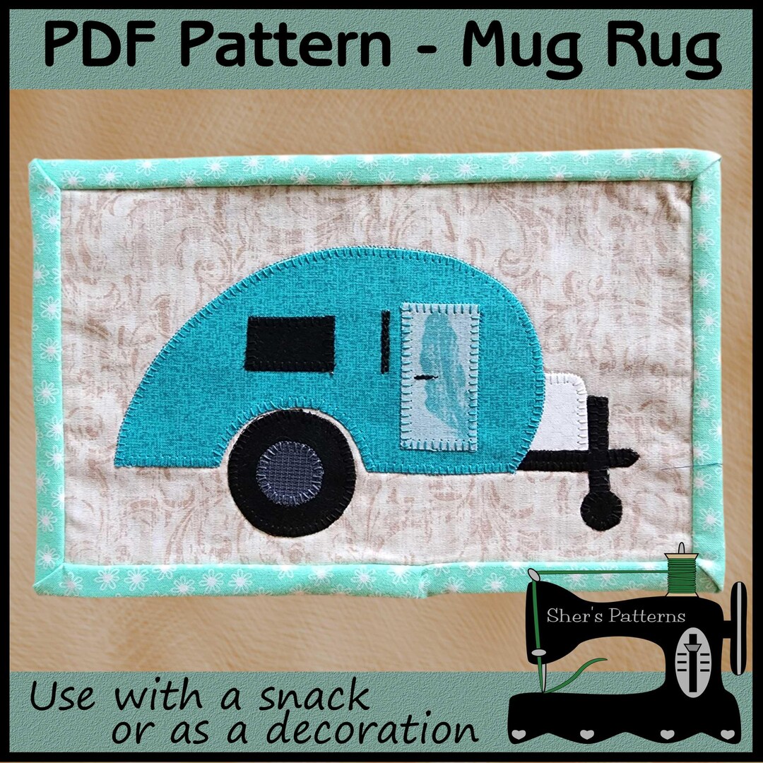Mug Rug Patterns Pdf PDF Pattern for Teardrop Mug Rug, Camper Mug Rug Pattern, Camper Mini ...