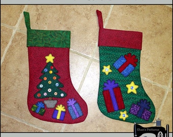 PDF Pattern for Christmas Tree & Gifts Christmas Stocking - Christmas Stocking Pattern, Christmas Applique Sewing Pattern, Tutorial, DIY