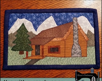 PDF Pattern for Mountain Cabin Mug Rug, Cabin Mug Rug Pattern, Vacation Mini Quilt Pattern - Sewing Pattern, Tutorial, DIY