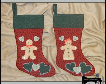 PDF Pattern for Gingerbread Boy Christmas Stocking, Gingerbread Girl Stocking Pattern - Christmas Sewing Pattern, Tutorial, DIY