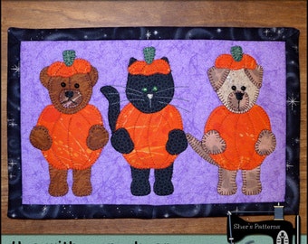 PDF Pattern for Halloween Mug Rug, Halloween Cuties Mug Rug Pattern, Trick or Treaters Mini Quilt Pattern - Sewing Pattern, Tutorial, DIY