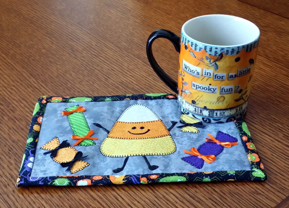 PDF Pattern for Halloween Mug Rug, Happy Candy Corn Mug Rug Pattern ...