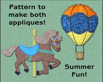 Plantillas de apliques de caballo de carrusel y globo - Patrón de aplique de caballo - Plantilla de aplique de globo aerostático - Patrón en PDF, hazlo tú mismo