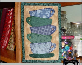 PDF Pattern for Stacked Cups Mug Rug, Stacked Cups Mini Quilt Pattern - Stacked Cups Applique Sewing Pattern, Tutorial, DIY