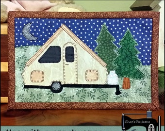 PDF Pattern for Camping Mug Rug, A Shape Camper Mug Rug Pattern, Camper Applique, Camper Mini Quilt Pattern - Sewing Pattern, Tutorial, DIY