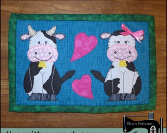 PDF Pattern for Cow Mug Rug, Cow Mini Quilt Pattern, Cow Applique Pattern - Sewing Pattern, Tutorial, DIY