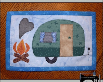 PDF Pattern for Camping Mug Rug, Camper Mug Rug Pattern, Vintage Camper Mini Quilt Pattern, Sewing Pattern, Tutorial, DIY