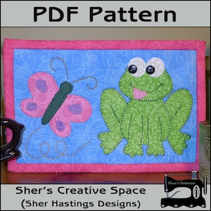 PDF Anleitung für Frosch & Schmetterling Tasse Teppich, Frosch Tasse Teppich Muster, Schmetterling Mini Quilt Muster, Frosch Applikation Schnittmuster, Anleitung, DIY