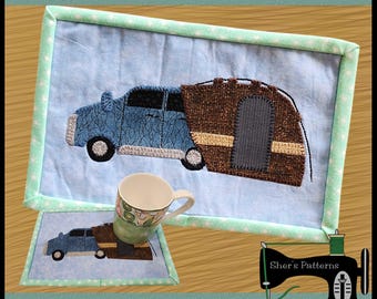 PDF Pattern for SUV Tent Mug Rug, Camper Mug Rug Pattern, Camper Mini Quilt Pattern, Sewing Pattern, Tutorial