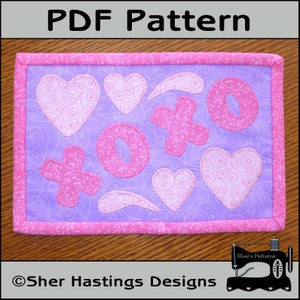 PDF Schnittmuster für Hugs & Kisses Tasse Teppich, Valentine Tasse Teppich Muster, Valentine Mini Quilt Muster, Valentine Applikation Schnittmuster, DIY