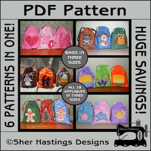 PDF-patroon voor 18 traktatiezakjes, gunsttaspatroon, cadeautaspatroon, cadeautas stoffenbundel, cadeautas naaipatroon, zelfstudie, doe-het-zelf
