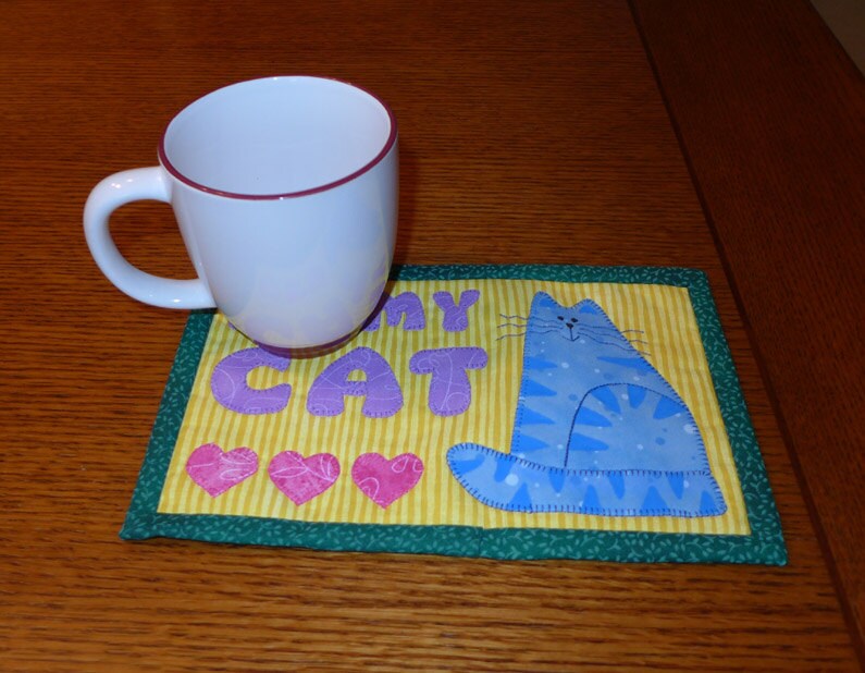 PDF Pattern for Love My Cat Mug Rug Cat Mug Rug Pattern Etsy