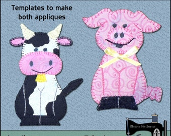 Cow and Pig Applique Template - Cow Applique Pattern - Farm Applique Template - Pig Applique Template Sewing Pattern, PDF Pattern, DIY