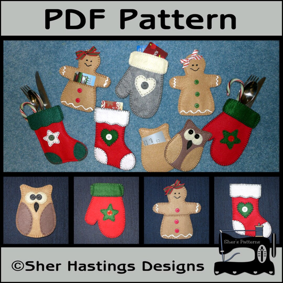 PDF Pattern for Gift Card Holders, Christmas Silverware Holder ...