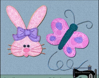 Heart Bunny & Butterfly Applique Templates - Spring Applique Pattern - Bunny Applique Template - Sewing Pattern, PDF Pattern, DIY