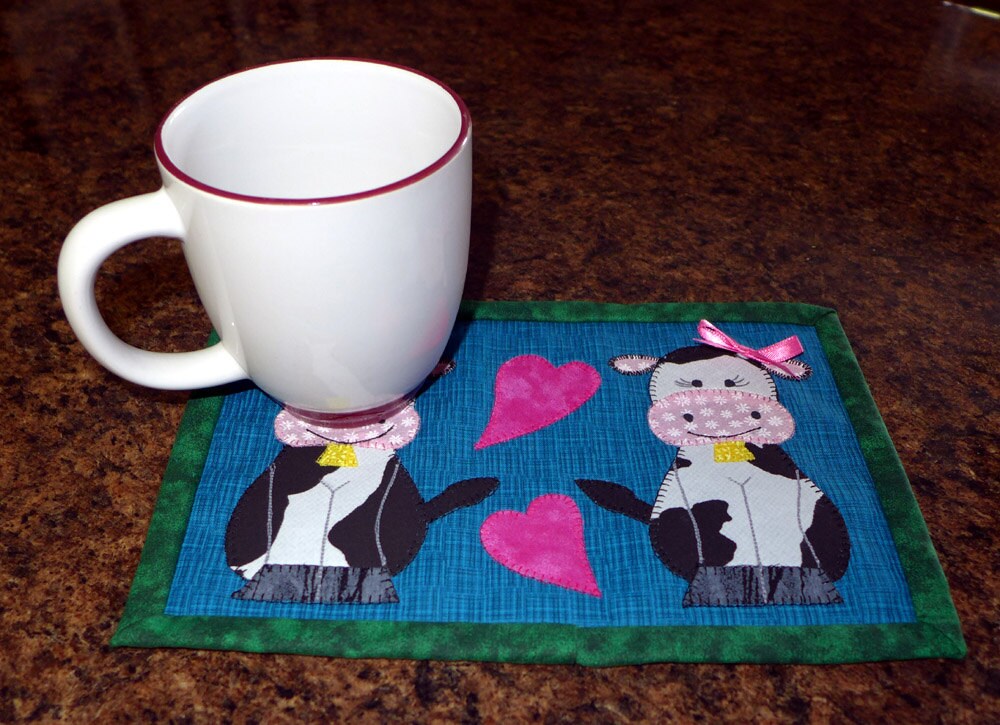 PDF Pattern for Cow Mug Rug, Cow Mini Quilt Pattern, Cow Applique ...