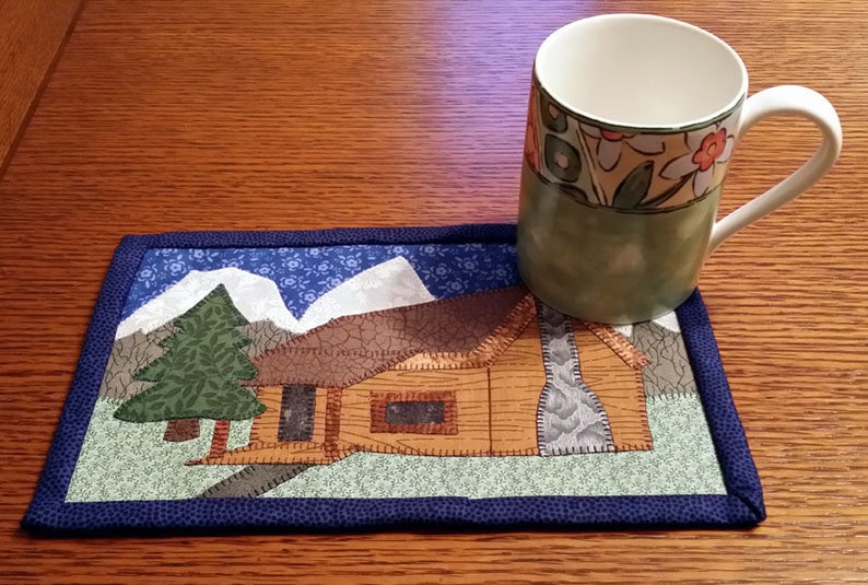 PDF Pattern for Mountain Cabin Mug Rug, Cabin Mug Rug Pattern, Vacation Mini Quilt Pattern Sewing Pattern, Tutorial, DIY image 2