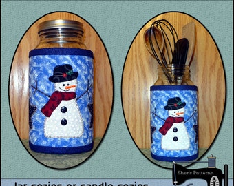 Patrón PDF para Happy Snowman Jar Cozy, Christmas Candle Cozy Pattern, Jar Cozies Pattern - Patrón de costura, Patrón de costura, Tutorial, Bricolaje