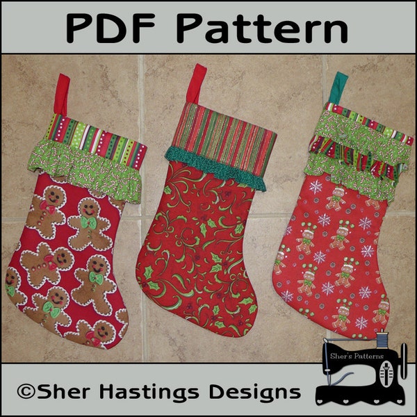 PDF Pattern for Christmas Stocking, Christmas Stocking Pattern, Christmas Sewing Pattern, 3 Different Cuffs - Sewing Pattern, Tutorial, DIY