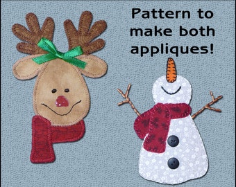Happy Snowman & Reindeer Applique Templates - Snowman Applique Pattern - Reindeer Applique Template - Sewing Pattern, PDF Pattern, DIY
