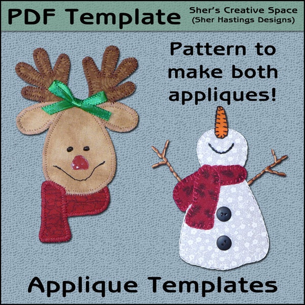 Happy Snowman & Reindeer Applique Templates - Snowman Applique Pattern - Reindeer Applique Template - Sewing Pattern, PDF Pattern, DIY