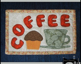 PDF Pattern for Coffee Mug Rug, Coffee Mug Rug Pattern, Coffee Mini Quilt Pattern, Coffee Applique Design, Sewing Pattern, Tutorial, DIY