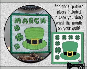 PDF Pattern for March Quilt Block of the Month, Applique Quilt Pattern, St. Patrick's Day Quilt - Sewing Pattern, Tutorial, DIY