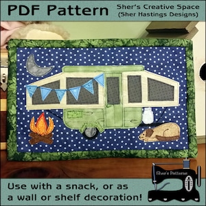 PDF Pattern for Pop Up Camper, Mug Rug, Camping Mug Rug Pattern, Camper Mini Quilt Pattern Sewing Pattern, Tutorial, DIY image 1