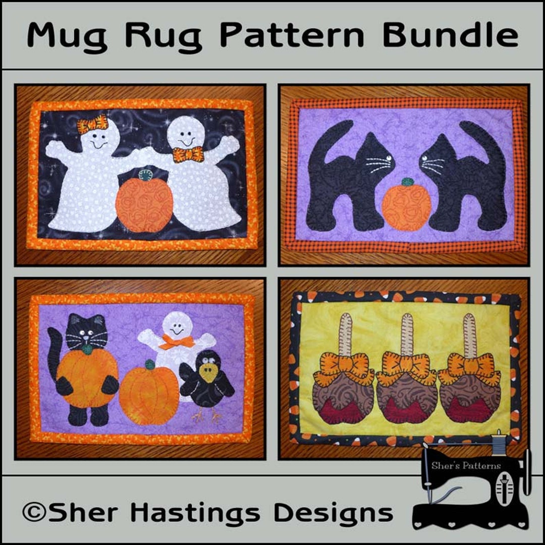 PDF Pattern for Halloween Mug Rug Bundle Vol 1, Mug Rug Pattern