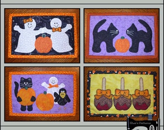 Patrón PDF para paquete de alfombras de taza de Halloween - Vol 1, Patrón de alfombra de taza, Plantillas de apliques de Halloween - Patrón de costura, Tutorial, Bricolaje