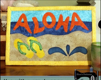PDF Pattern for Aloha Mug Rug, Vacation Mug Rug Pattern, Hawaiian Mini Quilt, Mini Quilt Pattern - Sewing Pattern, Tutorial, DIY