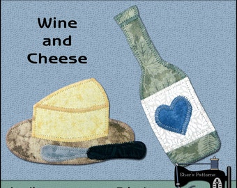 Plantillas de apliques de vino y queso - Patrón de apliques de vino - Plantilla de apliques de fiesta - Patrón de costura, Patrón PDF, BRICOLAJE