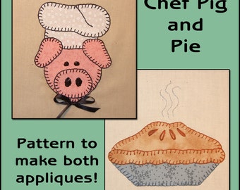 Chef Pig & Pie Applique Templates - Pig Applique Pattern - Pie Applique Template - Sewing Pattern, PDF Pattern, DIY