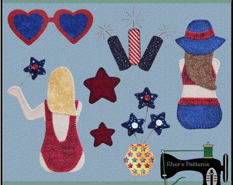 Patriotic Applique Bundle Vol 1, Patriotic Applique Template, Summer Applique Template,  July 4th Applique, Sewing Pattern, PDF Pattern, DIY