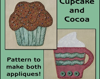 Modèles d'appliques cupcakes et cacao - modèle d'appliques cupcake - modèle d'appliques cacao - patron de couture, patron PDF, bricolage