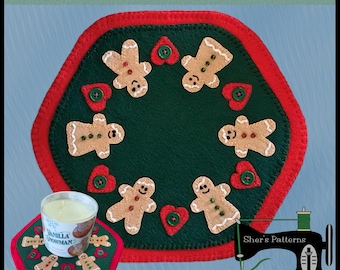 PDF Pattern for Gingerbread Candle Mat, Christmas Candle Mat, Felt Sewing Pattern, Christmas Sewing Pattern