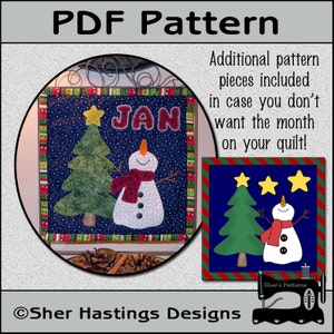 PDF Pattern for January Quilt Block of the Month, Applique Quilt Pattern, Christmas Applique, Snowman Quilt - Sewing Pattern, Tutorial, DIY