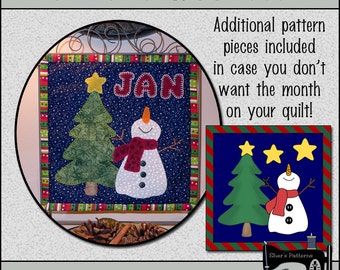 PDF Pattern for January Quilt Block of the Month, Applique Quilt Pattern, Christmas Applique, Snowman Quilt - Sewing Pattern, Tutorial, DIY