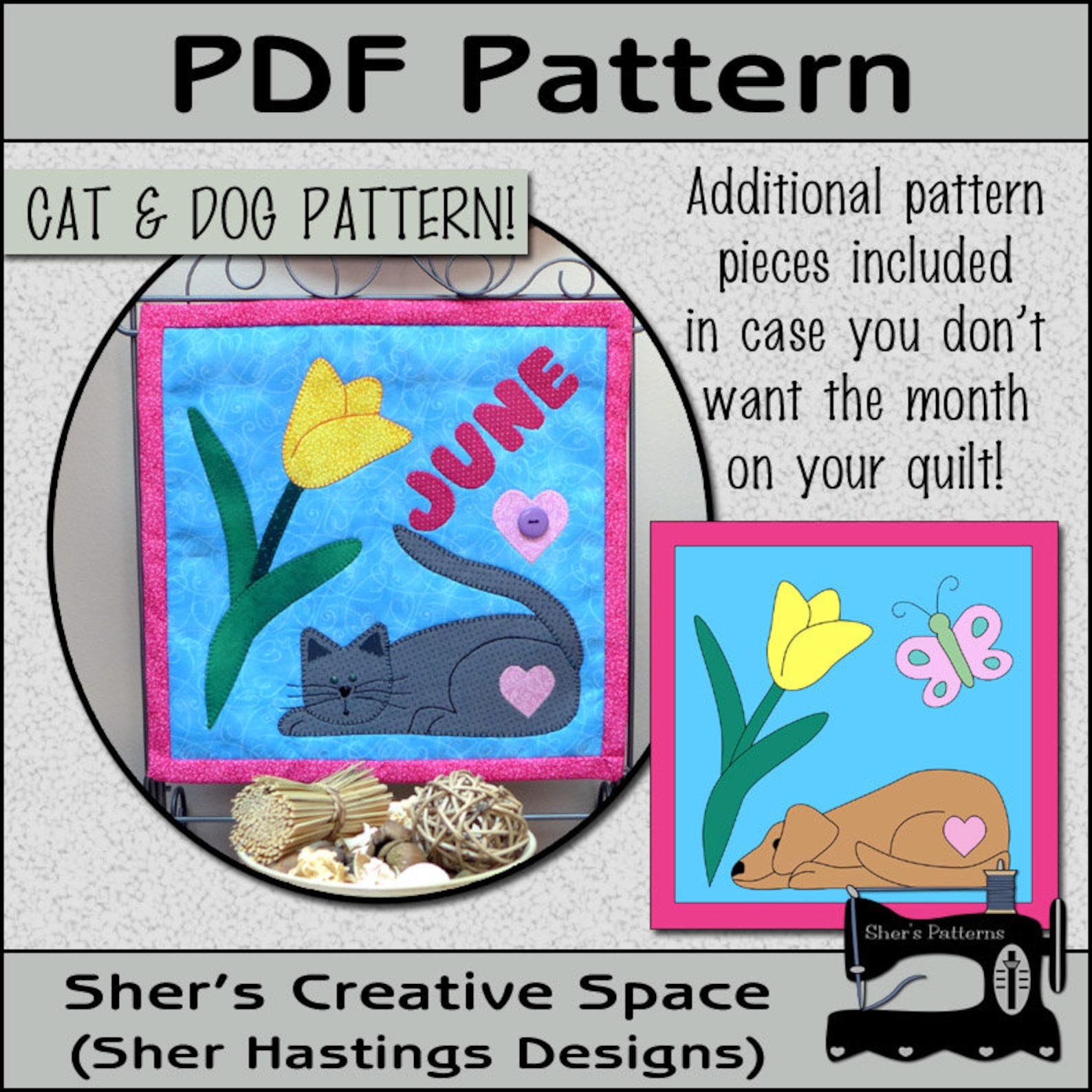 PDF Pattern for June Quilt Block of the Month, Dog Applique Quilt ...