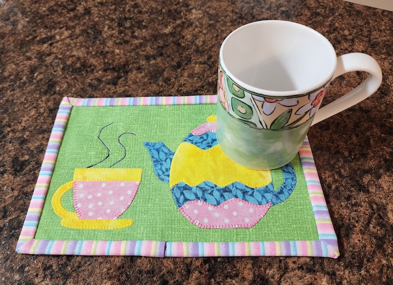 PDF Pattern for Easter Egg Teapot Mug Rug, Teapot Mug Rug Pattern, Easter Mug Rug, Teapot Applique, Easter Sewing, Teapot Tutorial, DIY image 2